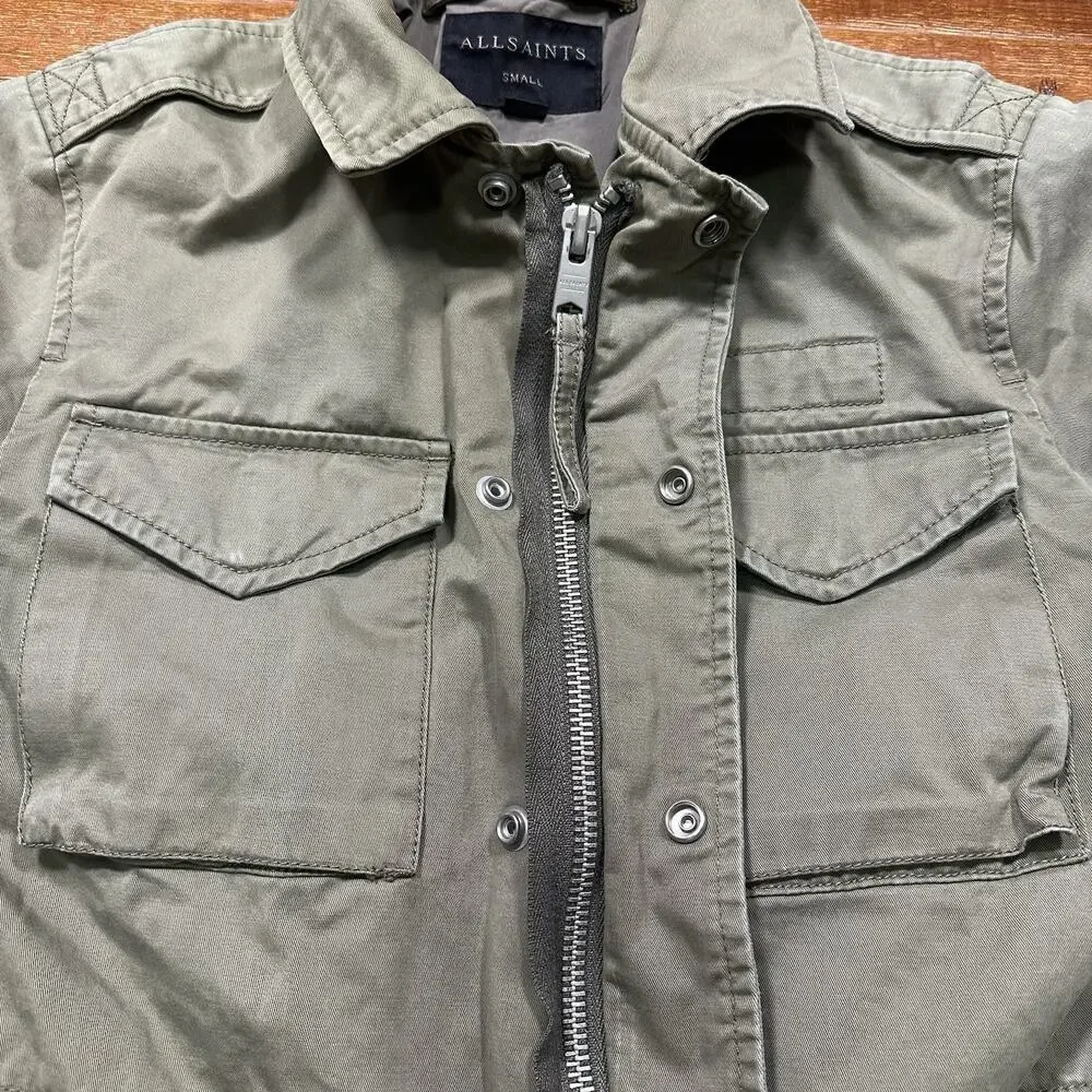All Saints Military Utility Jacket Mens S Olive Green Zip Button Field Chore